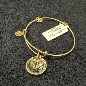 Alex and Ani Gold angel wing Charm Bangle with Clear Faceted Accent